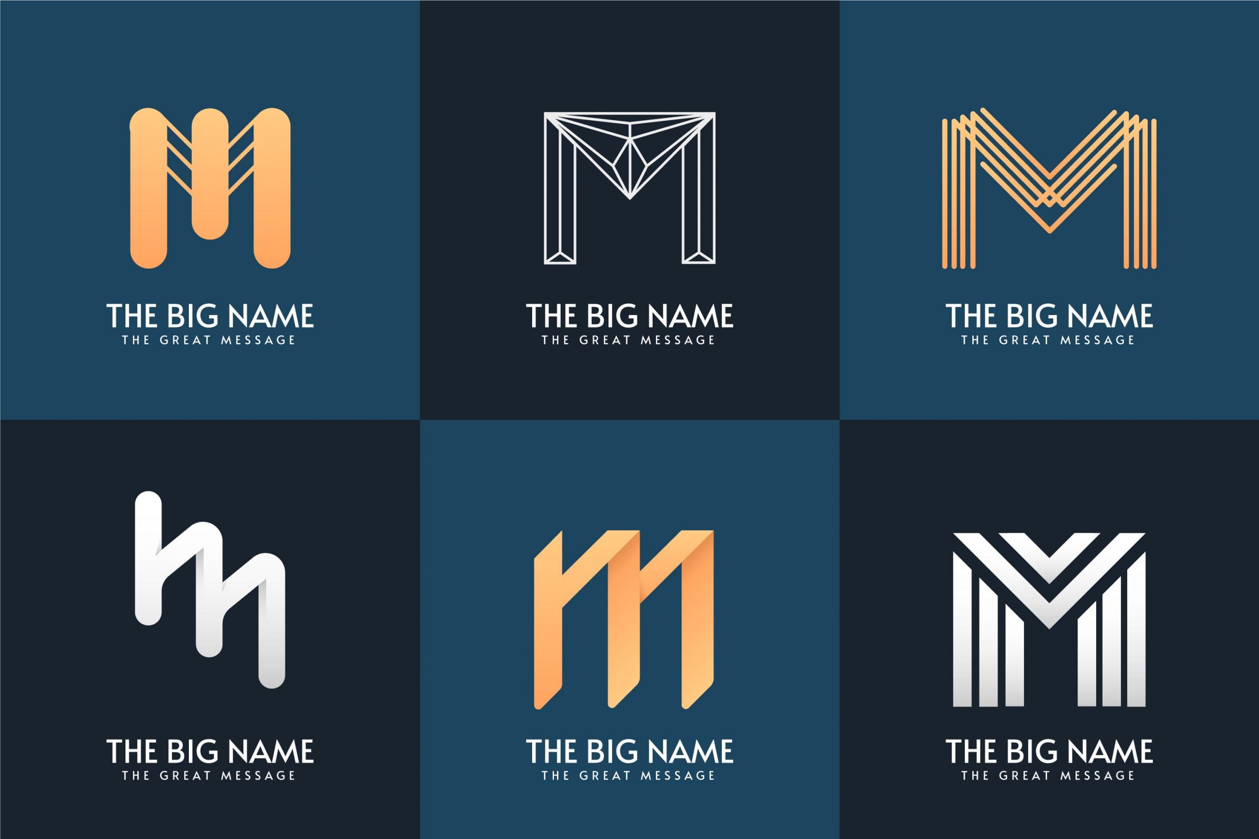 Forskjellige utkast av en logo som består av bokstaven m, branding