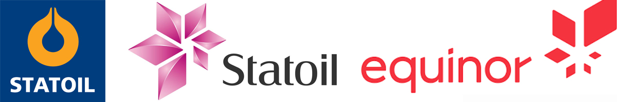 Evolusjon av Statoil med logo fra statoil til ny statoil logo til equinor, rebranding