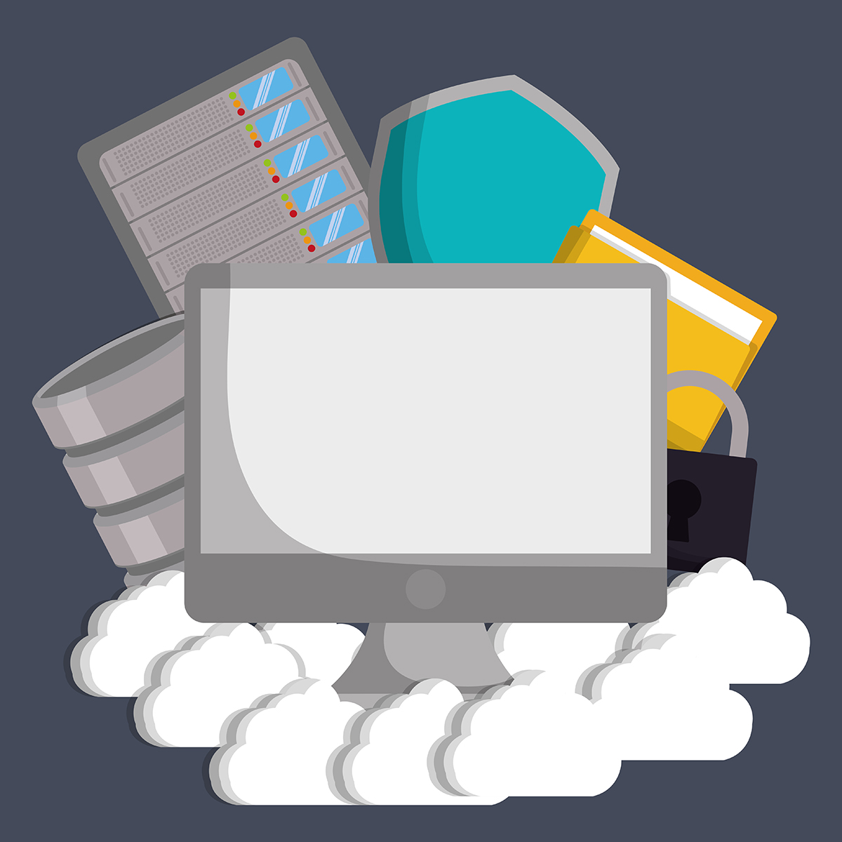Datamaskin som er på en sky med hengelås i bakgrunnen for å illustrere cloud-webhotell og sikkerhet, raskt og sikkert webhotell